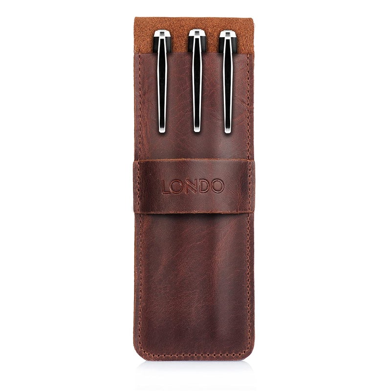 Londo Genuine Leather Pen and Pencil Case with Tuck in Flap, Stationery Bag - Image 2